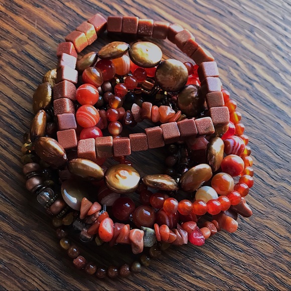 Natural Orange Carnelian, Aventurine, Agate & Gold Sandstone Gemstone Bracelets - Picture 3 of 8